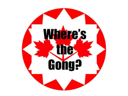 Red and white circle reading Where's the Gong